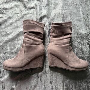 Gray Suede Platform wedge boots
